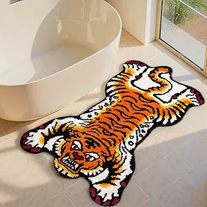 Orange Tibetan Tiger Bath Mat Bathroom Rug Non Slip, Ultra Soft Plush Tufted Cute Bathroom Mat Cool Animal Funky Area Rugs Absorbent Washable Carpet for Bedroom Living Room Dcor, 24x40 Inch