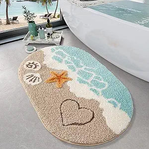 LUMI Soft and Absorbent Beach Bathroom Rug, Non-Slip Backing, Ideal for Bathroom, Kitchen and Entryway Decor, Sea Beach Starfish Shell Bath Decor, Blue, 22"x34"