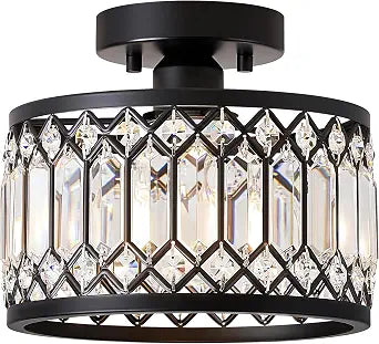 Pevfah Crystal Black Ceiling Light, 1-Light Semi Flush Light Fixture, 9 in