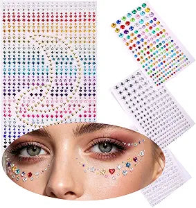 Face Gems for Makeup, Self Adhesive Rhinestone Stickers, Body Gems Jewels for Face Hair Festival Makeup Rave Accessories Body Glitter Stickers for Women Girls Halloween Party Cosplay Decoration