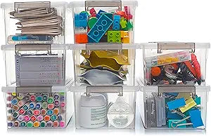Anywish Small Storage Bins with Lids 3.2 QT Plastic Storage Containers for Organizing Stackable Clear Storage Boxes,Clear White(8 Packs)