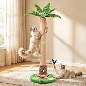 50.8" Cat Scratching Post for Indoor Cats, Interactive Plant-Inspired Cat Scratcher with Sisal Rope, Mouse Hole & Wooden Ball Track, Tall Cat Scratch Post for Large Adult Cats & Kittens