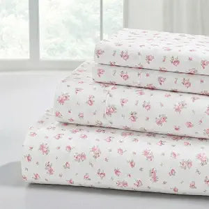 Modern Threads 4-Piece Ultra Soft Microfiber Bed Sheets Set, Wrinkle Free Sheets with Deep Pockets Fitted Sheet, Flat Sheet & Pillowcases, Lightweight Breathable Bedding, Roses on Ivory, Full