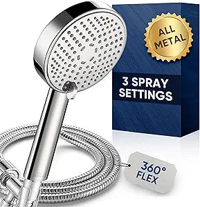 Cobbe All Metal 3-Spray Shower Head with Handheld - Solid Stainless Steel Showerhead, High Pressure Detachable Shower Wand with Hose & Adjustable Bracket - WIDE, MASSAGE, and MIST (Mirror Polished)