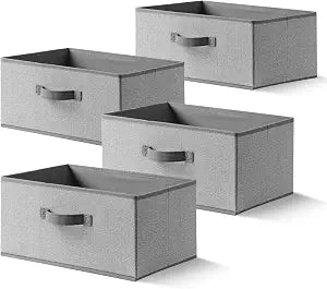 Storage Baskets, 15.7 Inch Woven Fabric Bins, Storage Cubes with Reinforced Handles, Organizer Bins for Closet Shelves, Foldable, for Toys, Clothes (4PCS/Grey-15.7*11*7.8inch)
