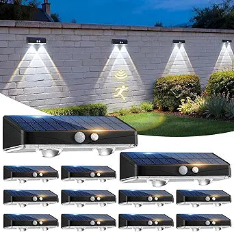 kolpop 16 Pack Solar Fence Lights Outdoor with 3 Modes Motion Sensor,IP65 Waterproof,1200mAh 60LM Bright LED Solar Lights for Fence,Patio,Backyard,Wall,Nighttime,Party(Cool White)