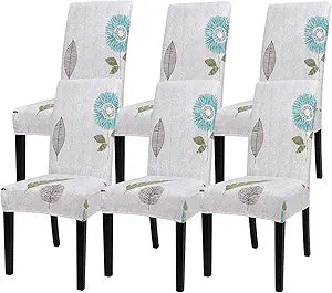 SearchI Printed Dining Room Chair Covers Set of 6, Stretch Kitchen Chair Covers Washable Parsons Chair Slipcover Removable Dining Chair Protectors for Hotel,Ceremony(Autumn Leaves)