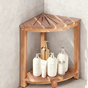 Bathroom Corner Shower Stool with Storage Shelf, Shower Feet Stool, Non-Slip Adjustable Feet Drain Holes, for Shaving Legs, SpacemSaving Shower Bench with Storage for Small Spaces
