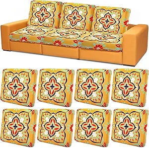 Hahafelt 8 Pcs Printed Couch Cushion Covers with Elastic Stretch 27.5 x 25 Inch Sofa Furniture Cushion Covers Washable Bohemian Floral Indoor Outdoor Sofa Replacement