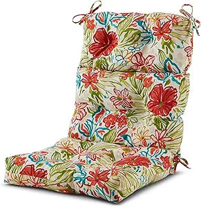 Outdoor Tufted High-Back Chair Cushions, One-Piece Hinged Seat and Back Design, Reversible with 4 Ties, Durable Polyester Fabric, Recycled Fiber Fill - Single, Breeze Floral