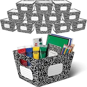 12 Pcs Teacher Basket Bulk, Back to School Storage Bins Large 12x 10 x 8in Classroom Baskets Composition Notebook Storage Teacher Containers Organizer for Return School Classroom Must Have