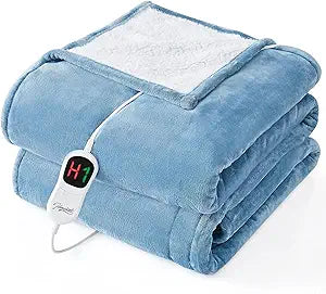 Homemate Electric Heated Blanket Twin Size - 62"x84" Heating Bed Blankets Throw with 8 Hours Auto Off 10 Heating Levels Fast Heating Over-Heated Protection Soft Warm Flannel Bed ETL Certified Blue