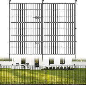 10 Panels No Dig Decorative Outdoor Garden Fence with Gate for Yard, 48 in(H) X 23.6ft(L) Animal Barrier Fencing Rustproof Metal Wire Panel Border for Dog, Rabbits, and Patio Temporary Ground Stakes