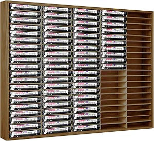 Marsui 100 Slot Cassette Tape Storage Holder Wooden Audio Tapes Organizer Cassette Tape Rack for Collections Audio Accessory (Brown)