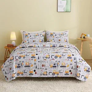 Kids Quilt Set Twin Size for Boys Engineering Vehicle Cars Bedding, 2 Piece