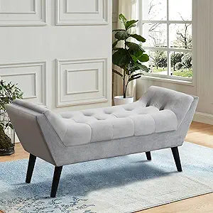 Andeworld Tufted Bed Bench Fabric Ottoman Footstools for Bed Room -Gray