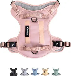 Fei & Eve Classic Dog Harness | 3-Point No-Pull Control, Dual Handle Support, Durable 900D Nylon, Tactical Patch Panel, Heavy Duty, Medium (Pink)