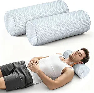 Novabright 2 Pack Cooling Neck Roll Pillow for Pain Relief Memory Foam Round Cylinder Bolster Cervical Round Support Pillow with Washable Breathable Cover for Sleeping(15.8 x 6 Inch)