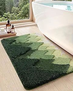 DEXI Bathroom Rugs Non Slip, 20x32 Washable Microfiber Bath Mat Quick Dry, Absorbent Ultra Soft Forest Trees Bathmat for Shower Floor Tub Sink, Green