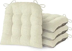 Chair Cushions for Dining Chairs Set of 4 Durable D-Shaped Seat Cushions with Non-Slip Backing Secure Ties Thick Cozy Seat Pad for Kitchen Dining Room Office(18x16.5x3in Beige)