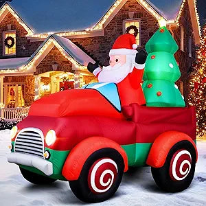 Thuodo Christmas Inflatables Santa Drive Red Truck, 6.5FT Santa Monster Truck Xmas Blow up Yard Decorations with Built-in LED Lights for New Year Holiday Lawn Garden Party Outdoor Decorations