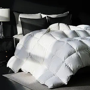 Goose Feather Down Fiber Comforter Queen Size, 100% Cotton Ultra Soft Fluffy Duvet Insert Queen, All Season Luxurious Hotel Bedding Comforter with 8 Loops, White 90"x90"