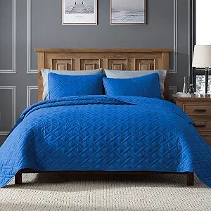 ClevaHome King Size Quilt Set, 3 Piece Lightweight Bedspreads, Royal Blue