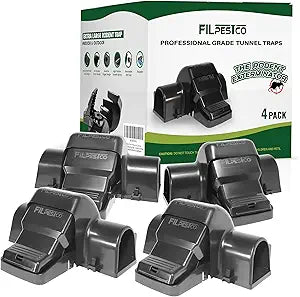 Set of 4 Professional Grade Extra Large Tunnel Rat Snap Traps, Mouse Trap, Reusable Trap, Heavy Duty for Indoor and Outdoor Pest Control Rodent Solution
