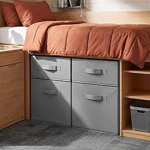 Weysat 4 Pcs Stackable Storage Drawers Organizer Large Linen Cube Organizer with Drawer Under Bed Storage Fabric Clothes Towels Large Shelving Cubbies for Room Dorm Closet Bedroom