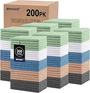 UNIMADE Washcloths Bulk 200 Pack Face Towels (12" x 12"), Highly Soft Wash Cloths and Hand Towels, Fast Drying Multi-Purpose Microfiber Cleansing Cloths for Bathroom, Hotel, Spa, and Salon -Multicolor