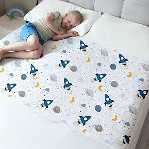Hygge Sheets Potty Training Pee Pads for Kids, Toddlers - 100% Waterproof, Non Slip Bed Wetting Pad for Full Size Beds - Washable, Reusable Mattress & Sheet Protector - Space