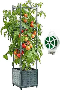 Raised Garden Bed Tomato Planter Box with Trellis, 41.3" Tomato Planters Cage w/Self-Watering for Climbing Plants Vegetables, Patio Indoor Outdoor