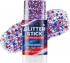 Red White and Blue Glitter Stick for Face, 4th of July Glitter Stick