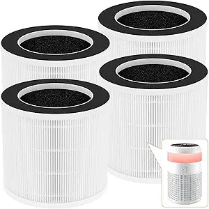 4 Packs Demi Replacement Filter Compatible with Afloia Demi Air Cleaner Purifier, 3 Stages Filtration of Main Filter, Fine Pre-Filter and Activated Carbon Filter