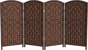Red Lantern 3 ft. Short Diamond Weave Fiber Folding Screen - Dark Mocha - 4 Panel