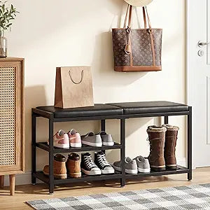 Bsketa Shoe Storage Bench with Seating,Ottoman with Storage Shoes Rack Benches for Entryway Iron Hallway Living Room Bathroom Space-Saving and Robust, Holds Up to 560 lb