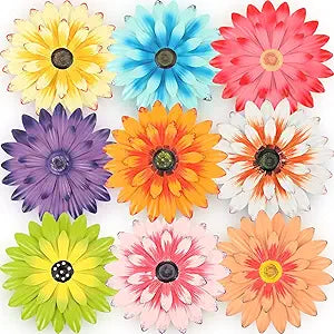 Zhehao 9 Pcs Metal Flower Wall Art Hanging 3D Daisy Decor Metal Flowers Outdoor Decor Multicolored Layered Floral Sunflower Wall Decorations for Home Garden Porch Patio(Bright Color,10 Inch)