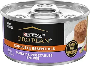 Purina Pro Plan Grain Free Pate Wet Cat Food, COMPLETE ESSENTIALS Turkey & Vegetables Entree - (Pack of 24) 3 Oz. Pull-Top Cans