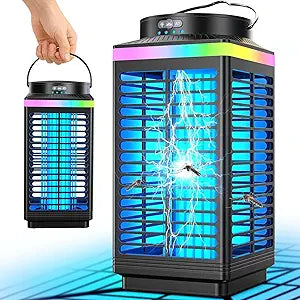 Bug Zapper Outdoor, 4-in-1 4200V Electric Mosquito Zapper, Cordless Rechargeable Bug Zapper Fly Zapper with 5000mAH Battery, Portable & Wireless Insect Zapper Waterproof IP68 for Patio Camping Home