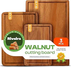 Riveira Walnut Cutting Board Set  Versatile And Durable: Set Of 3 Pcs Rectangular Wooden Cutting Board  Natural Wooden Cutting Boards For Kitchen  Complete Walnut Wooden Chopping Board