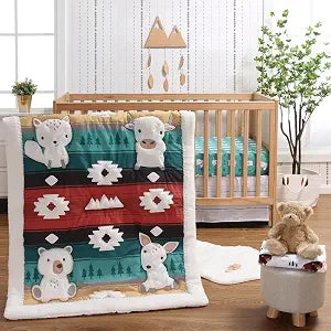 The Peanutshell 4 Piece Baby Crib Bedding Set for Boys & Girls - Newborn, Infant & Toddler Nursery Bed Set Decor with Two Crib Sheets, Dust Ruffle, Comforter - Western Woods