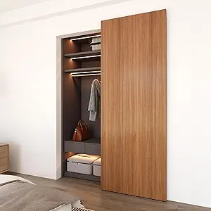 JUBEST 38" Concealed Barn Door Hardware Kit with Soft Close Mechanism, Wall Mounted Invisible Sliding Door Track for Opening Width 30" to 34", Hidden Barn Door Hardware Kit, Door Needs Groove
