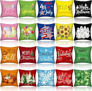 Mindsoft 20 Pcs Holiday Pillow Covers 18 x 18 Easter Pillow Cover Spring Summer 250th Anniversary Pillowcase Decorative Seasonal Cushion Case for Farmhouse Home Sofa(Seasonal)