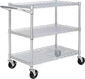 Seville Classics UltraDurable NSF Commercial Heavy Duty Metal Rolling Utility Cart, w/ Steel Shelves, Handle Bar for Restaurant, Garage, Warehouse, Kitchen, Office, Top Shelf (36"W x 18"D)