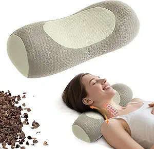 Organic Buckwheat Cervical Neck Pillow, Adjustable Neck Roll for Sleeping, Ergonomic Neck Support Bolster for Side & Back Sleepers, Firm Support Pillow for Neck Pain Relief & Spine Alignment
