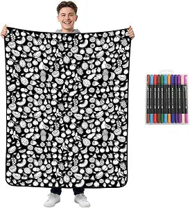 PIUFAM Fruit Color Blanket with Acrylic Markers for Women Men, Creative Coloring Activity Set, DIY Blanket for Her,Him, Gift for Holiaday, Couch, Bed