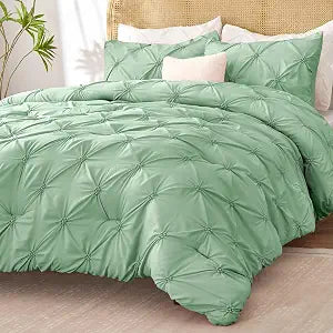 BEDELITE Green Twin Comforter Set - 2 Peices Boho Pintuck Bedding Comforter Sets, Lightweight Soft & Warm Twin Bedding Sets with 1 Pillowcase for All Season
