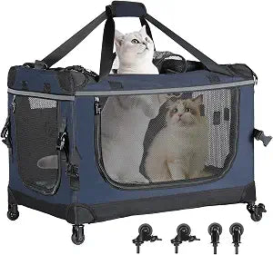 PEGIC 24-inch Rolling Extra Large Cat Carrier with Wheels | Spacious Travel Solution for Large Cats & Two Kittens, Reinforced Non-Sagging Base, For Car Rides & Vet Visits