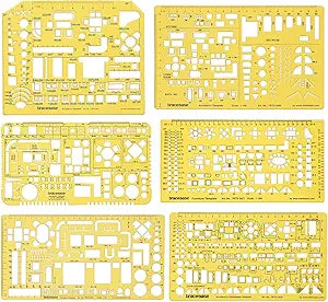 Traceease 6 Pieces, House Plan- Interior Design & Furniture Templates for Kitchen/Bed/Bath- Drafting Tools- Architecture Stencils