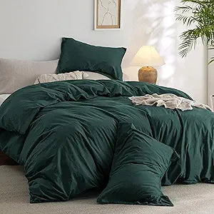 Bedsure Comforter Set Queen Size - Cotton Fabric with Microfiber Inner Fill, Forest Green PureWoven Soft Bed Set for All Seasons, 3 Pieces, 1 Comforter (90"x90") and 2 Pillow Cases (20"x26")